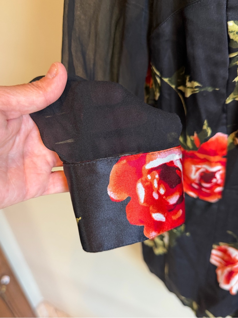 Cache Silk Black Sheer Sweetheart neckline Floral Button-Up Blouse - Picture 6 of 6